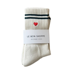 Le Bon Shoppe Embroidered Boyfriend Socks Parchment + Heart