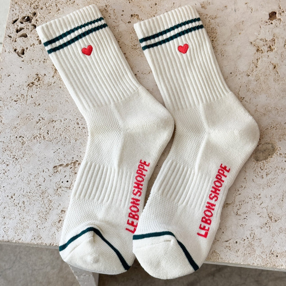 Le Bon Shoppe Embroidered Boyfriend Socks Parchment + Heart
