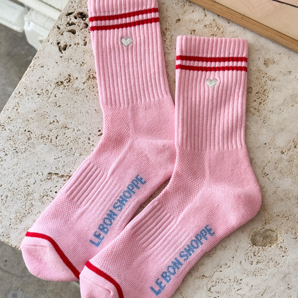Le Bon Shoppe Embroidered Boyfriend Socks Pink + Heart