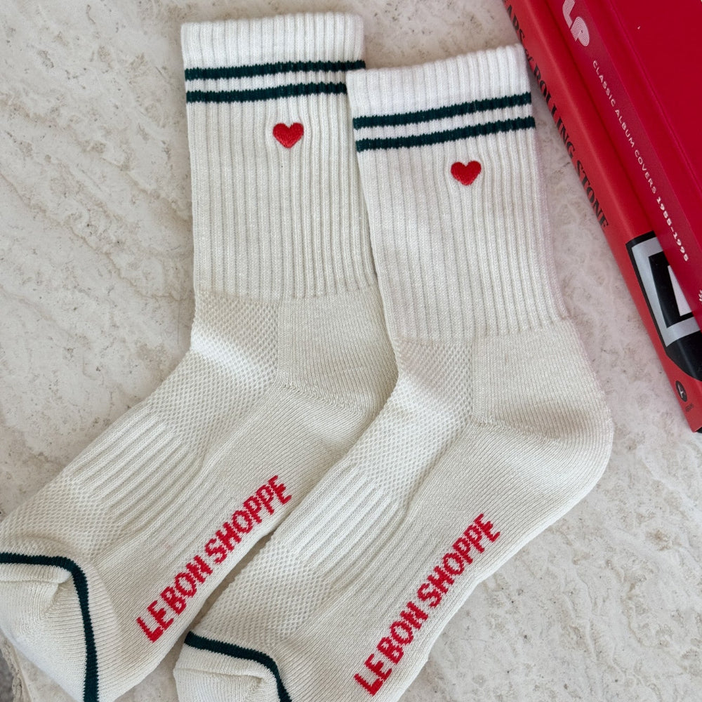 Le Bon Shoppe Embroidered Boyfriend Socks Parchment + Heart