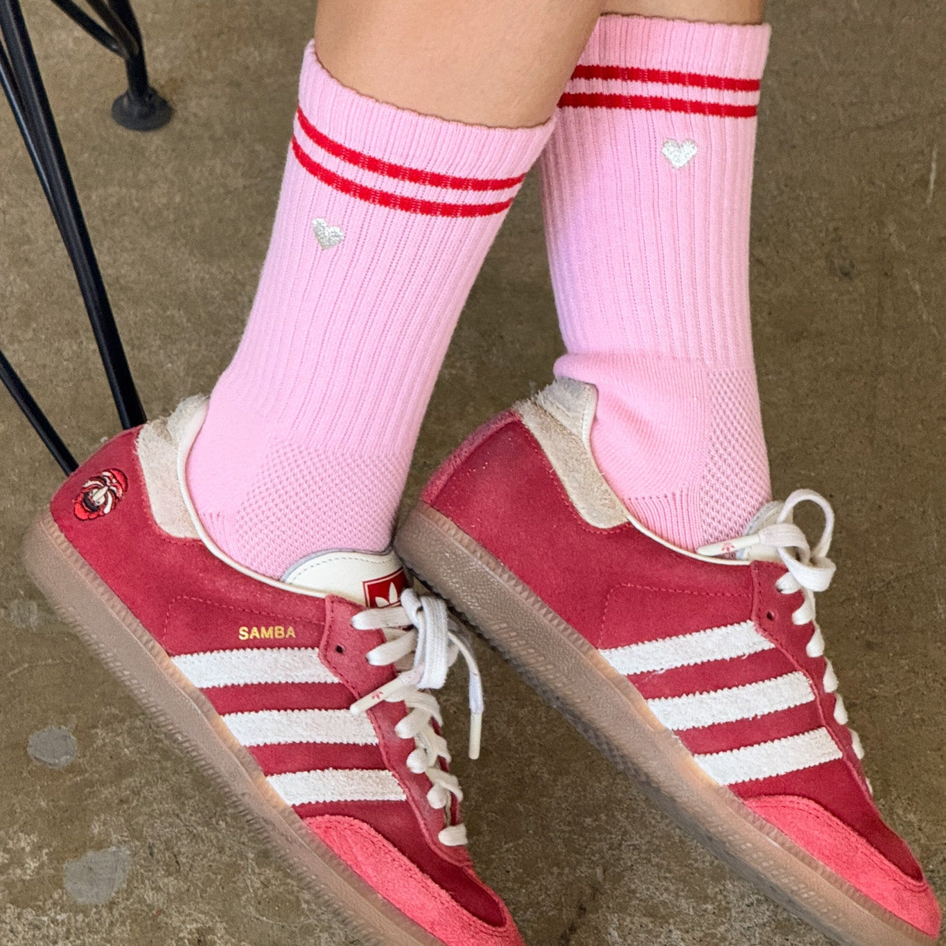 Le Bon Shoppe Embroidered Boyfriend Socks Pink + Heart