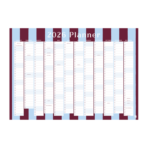 Iko Iko 2026 Wall Planner Bold Stripe Brown and Blue