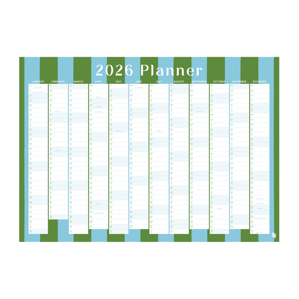 Iko Iko 2026 Wall Planner Bold Stripe Green and Blue