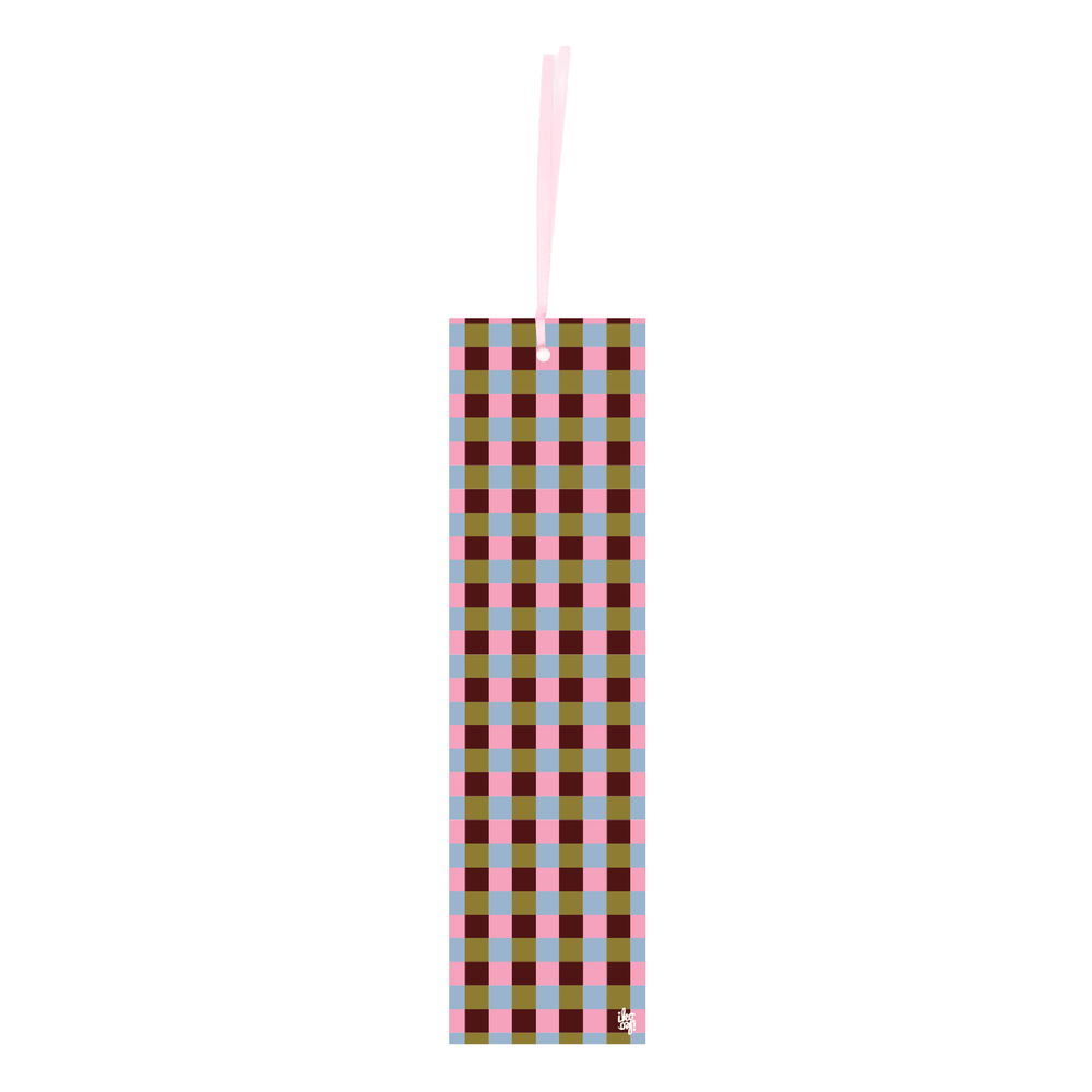 Iko Iko Double Sided Bookmark Plaid Stripe Marroon Olive