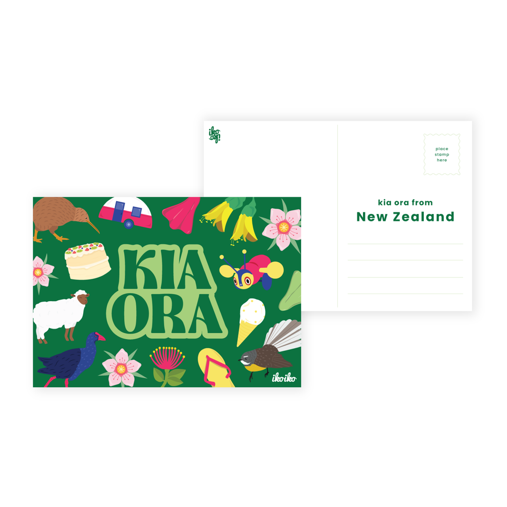 Iko Iko Postcard Kiwiana Kia Ora Icons Green