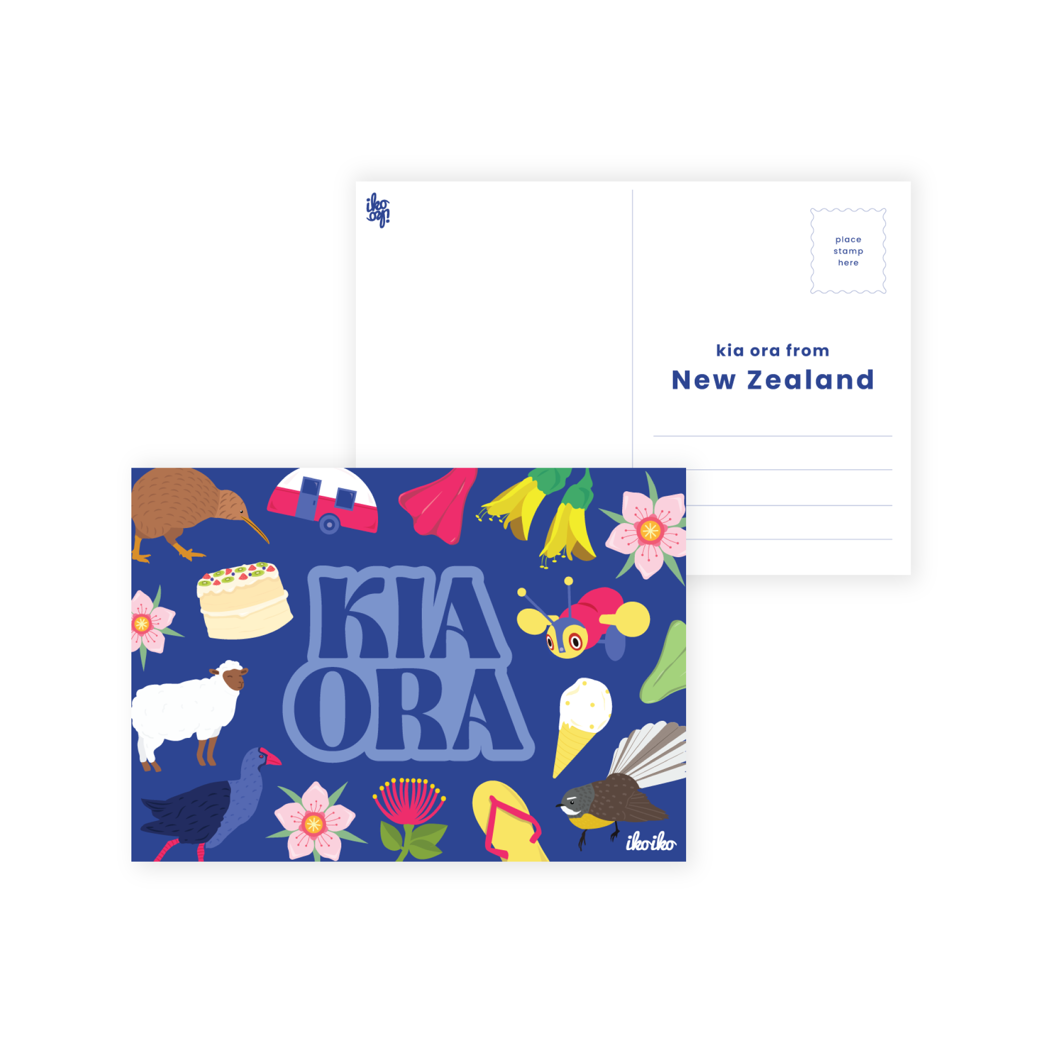 Iko Iko Postcard Kiwiana Kia Ora Icons  Navy