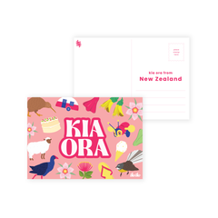 Iko Iko Postcard Kiwiana Kia Ora Icons Pink