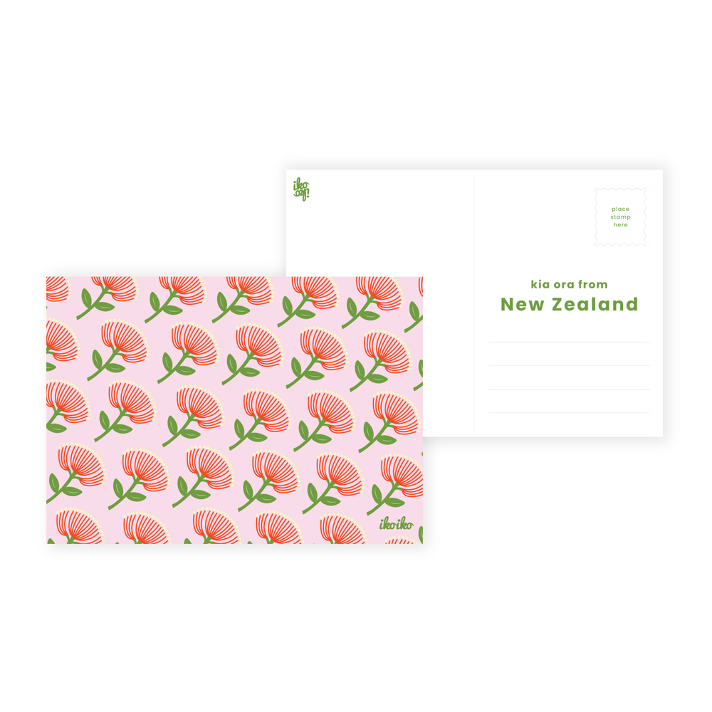 Iko Iko Postcard Kiwiana Repeat Pattern Pōhutukawa