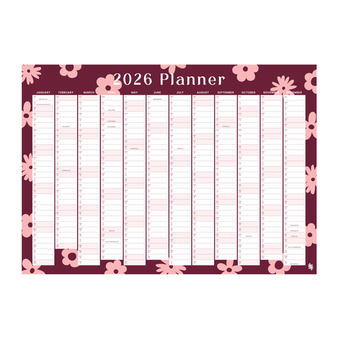 Iko Iko 2026 Wall Planner Flower Power Maroon