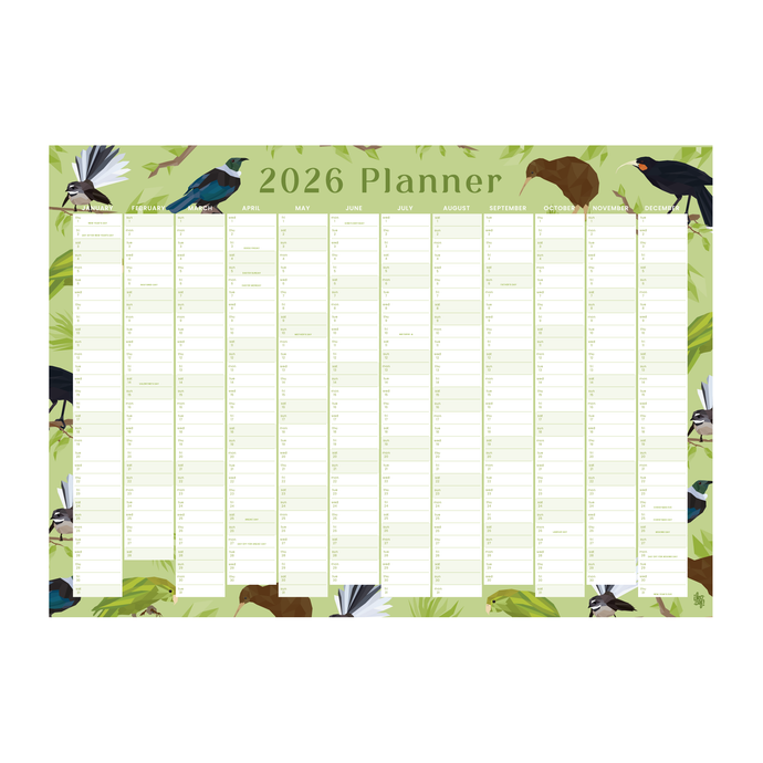 Iko Iko 2026 Wall Planner NZ Geo Birds