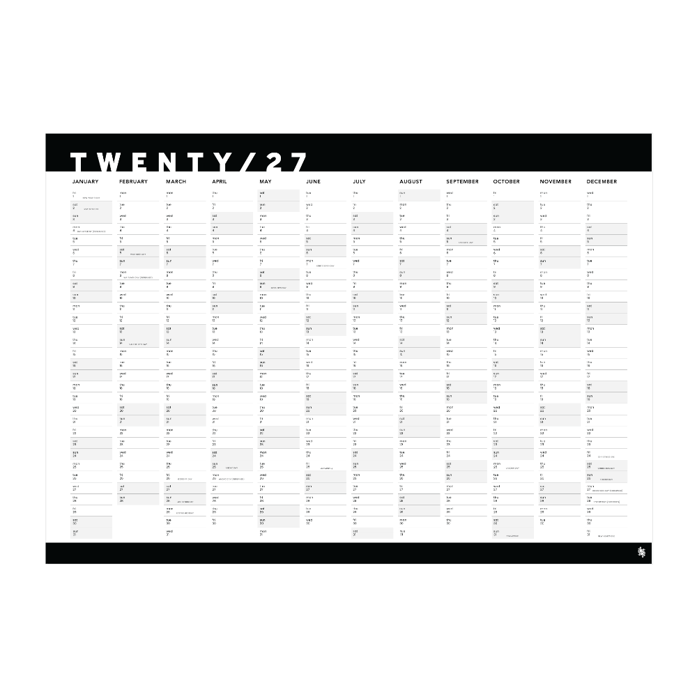 2027 black and white simple  wallplanner