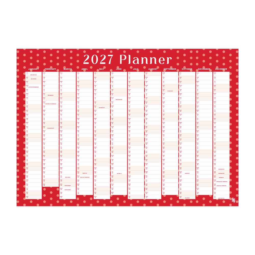 Iko Iko Wall Planner 2027 Red Peach Polka Dot
