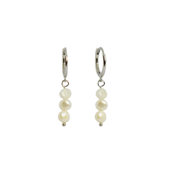 Iko Iko Earrings Mini Hoops Freshwater Pearl Trio Silver