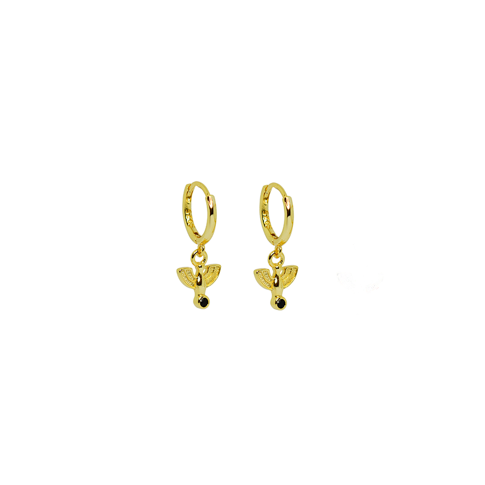 Iko Iko Earrings Mini Hoops Eagle Holding Black Stone Gold