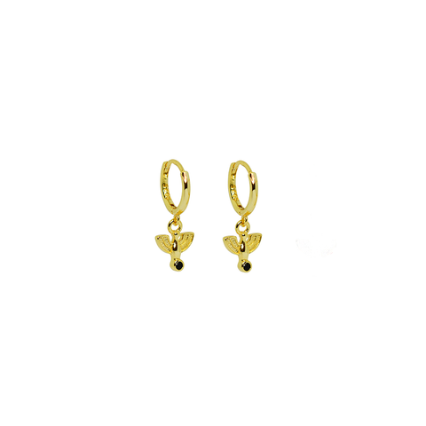 Iko Iko Earrings Mini Hoops Eagle Holding Black Stone Gold
