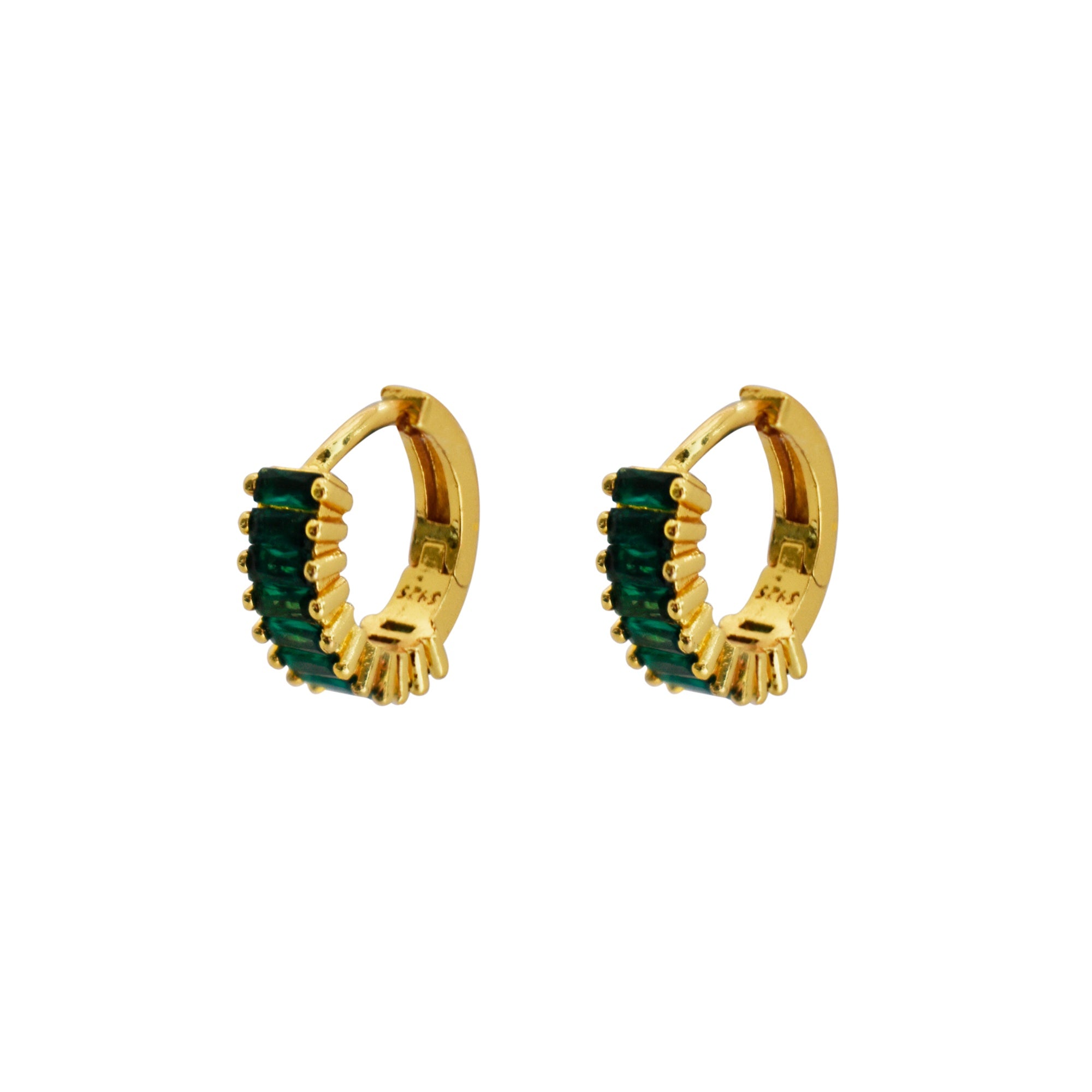 Iko Iko Earrings Huggie Green CZ Coated Gold
