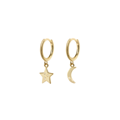 Iko Iko Earrings Huggies CZs Star & Moon Gold