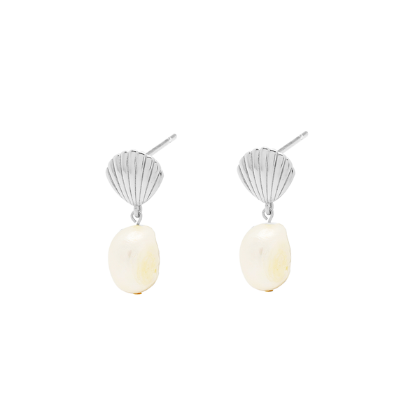 Iko Iko Earrings Stud Clam Shell with Dangling Pearl