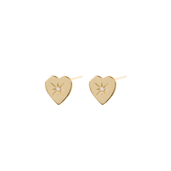 Iko Iko Studs Signet Heart Sparkly CZs Gold