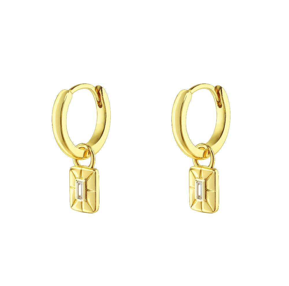 Iko Iko Earrings Rectangle CZ Huggies Clear Gold