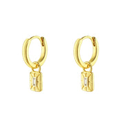 Iko Iko Earrings Rectangle CZ Huggies Clear Gold
