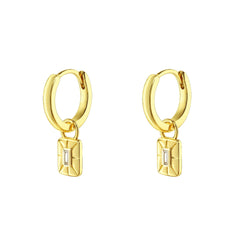 Iko Iko Earrings Rectangle CZ Huggies Clear Gold