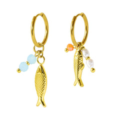 Iko Iko Huggie Earrings Fish Treasure Gold