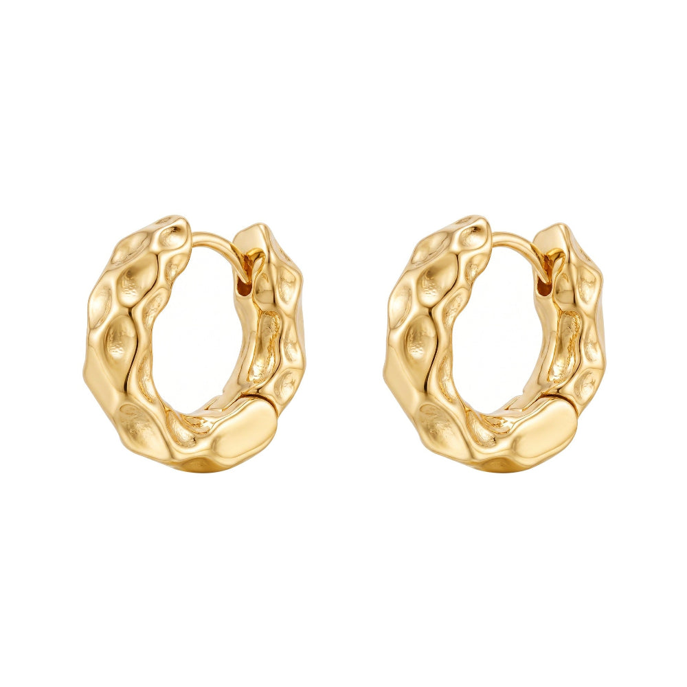 Iko Iko Earrings Chunky Bashed Huggies Gold