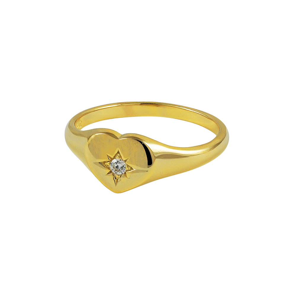 Iko Iko Ring Signet Heart with Sparkly CZ