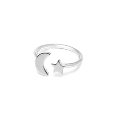Iko Iko Ring Star and Moon Open Silver