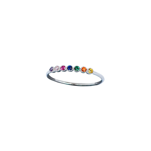 Iko Iko Ring 7 CZ Rainbow Silver