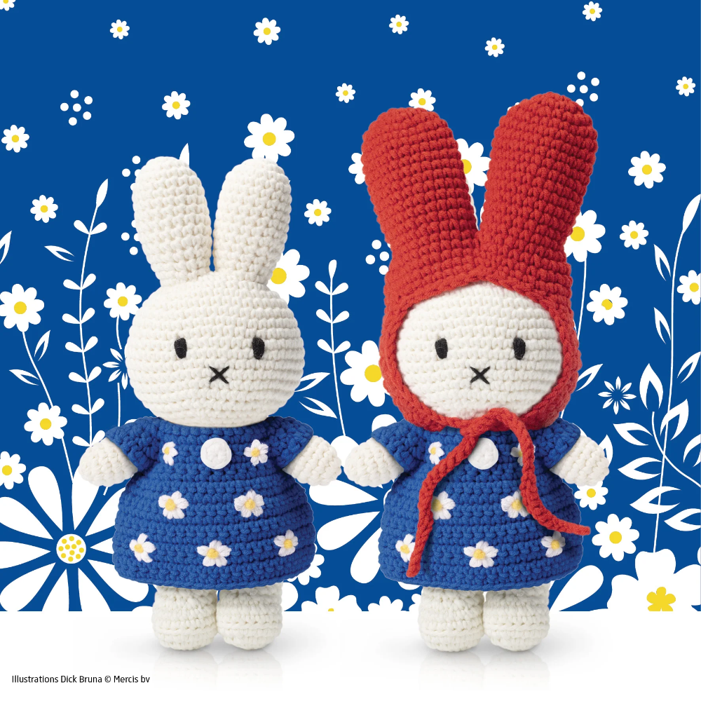 Just Dutch x Miffy Crochet Miffy Cuddly Blue Flower Dress + Red Hat