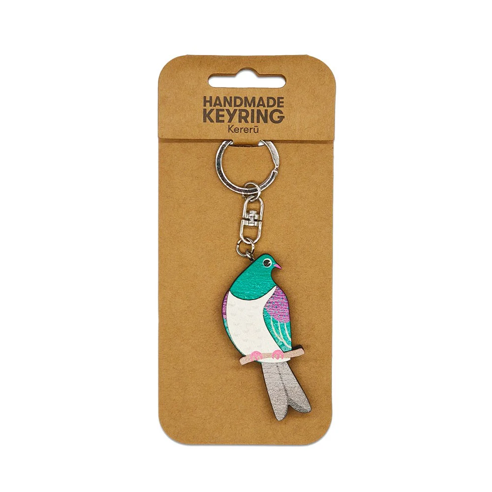 100% NZ Wooden Keyring Kererū