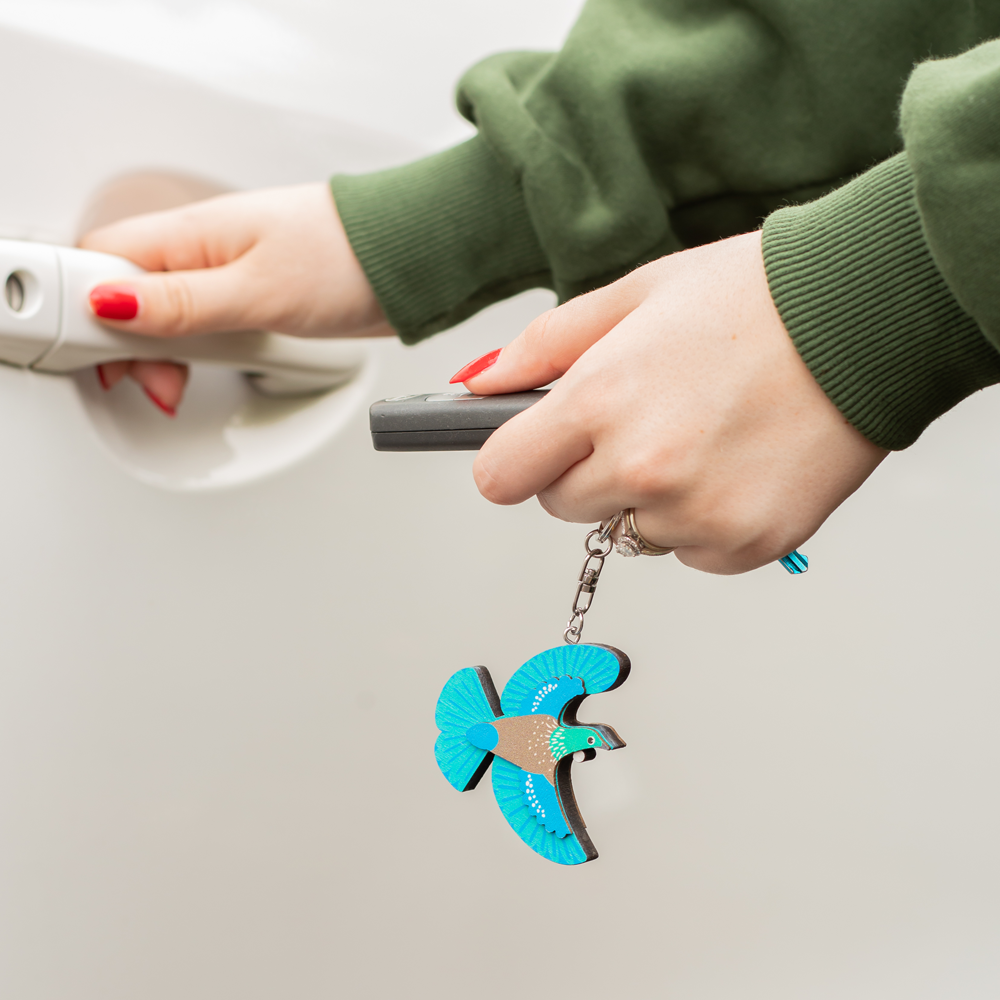 100% NZ Wooden Keyring Tūī