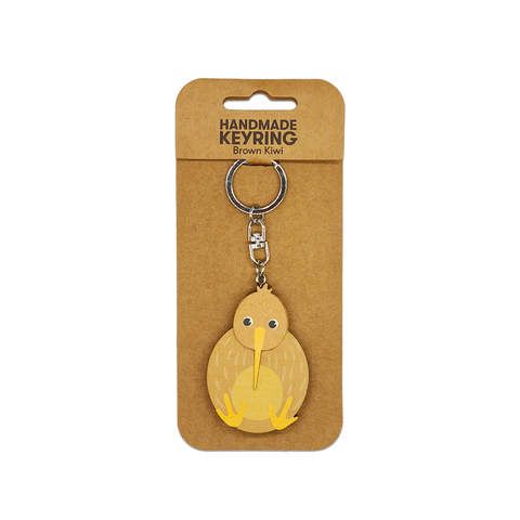 100% NZ Wooden Keyring Brown Kiwi