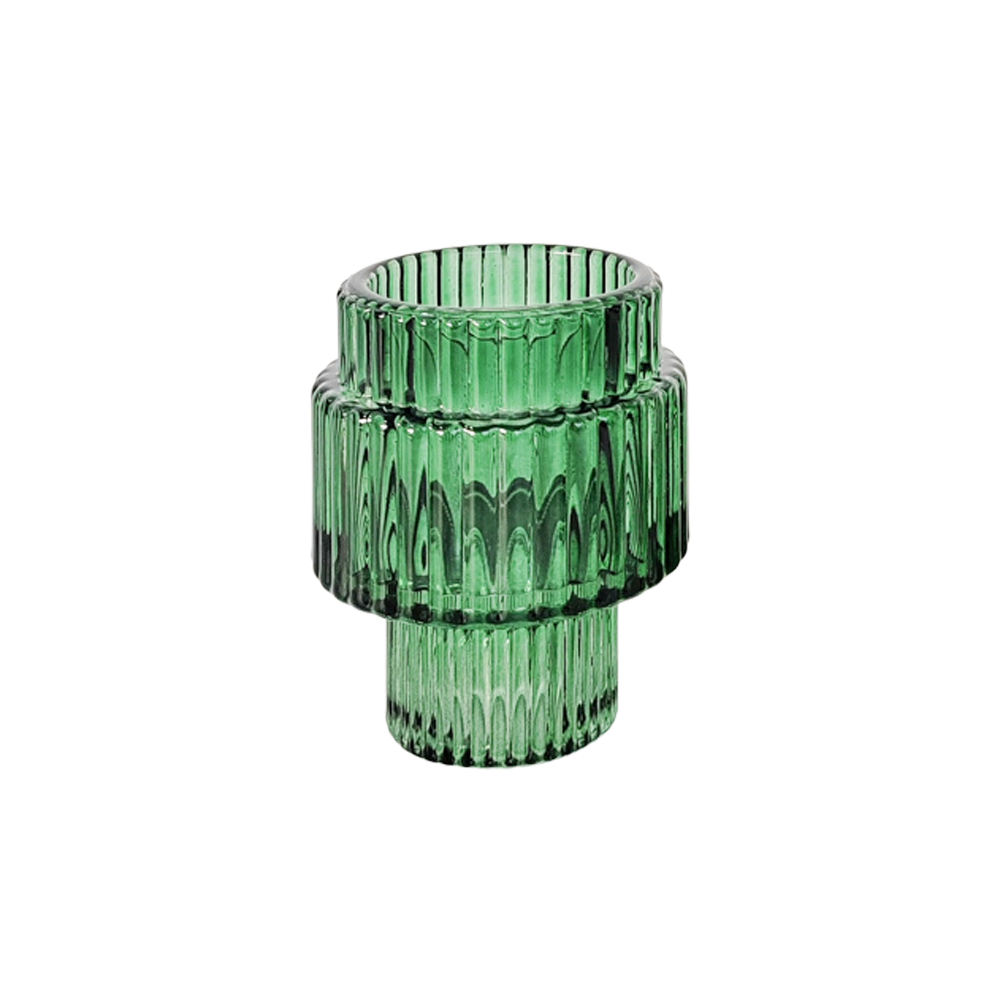 Kinkora Glass Two Way  Candle Holder Green