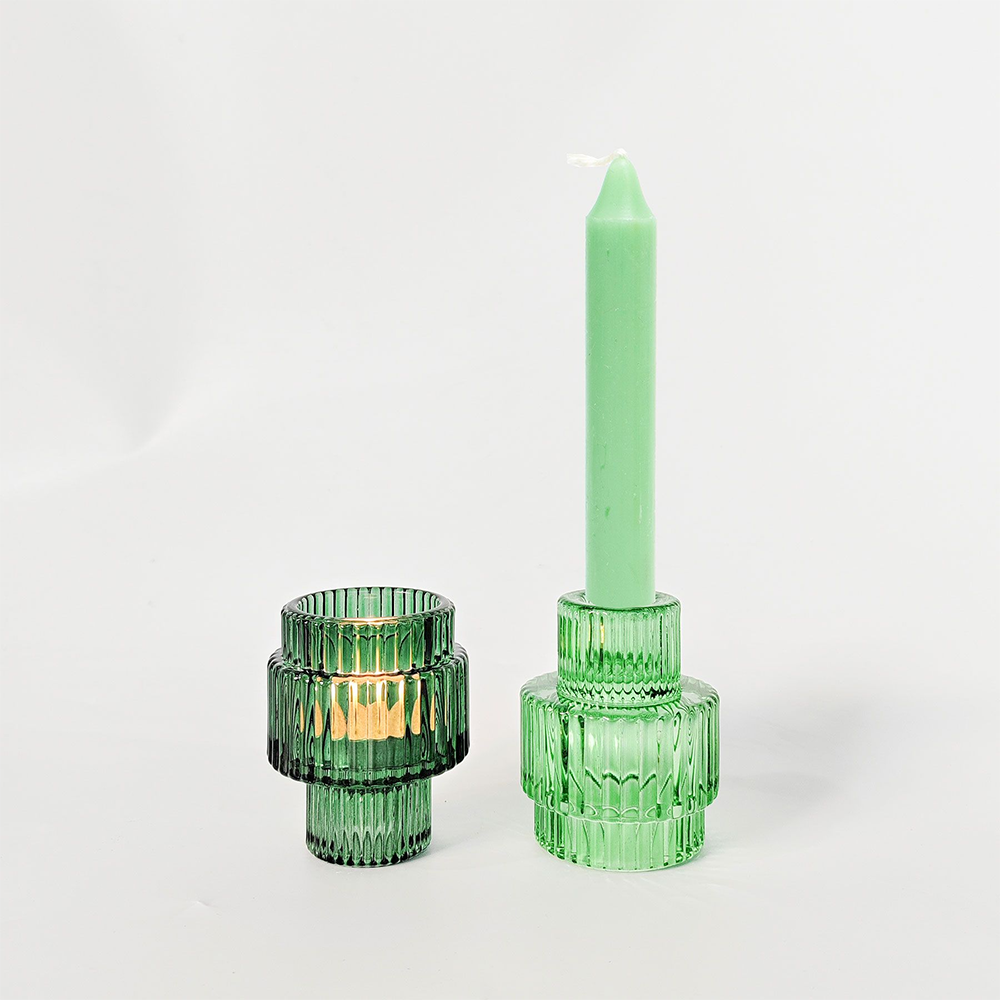 Kinkora Glass Two Way  Candle Holder Green