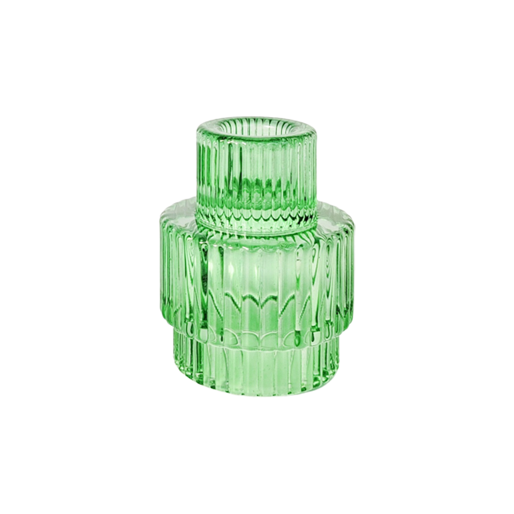 Kinkora Glass Two Way  Candle Holder Green