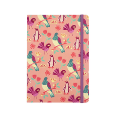Kiwiana A5 Notebook with Band Birds Peach