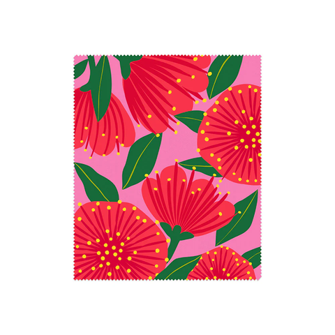 100% NZ Lense Cloth Bright Botanical Pink Pōhutukawa