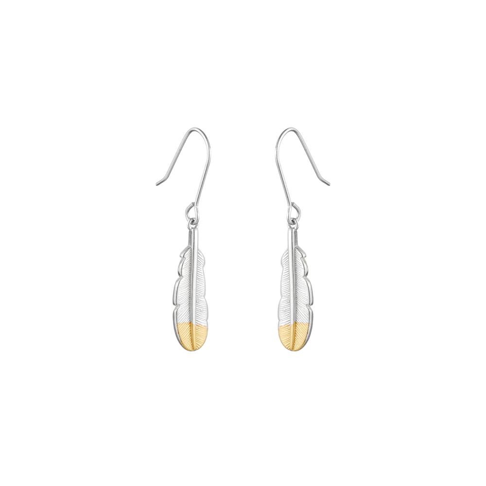 Little Taonga Earrings Huia Feather Silver with Gold Tip