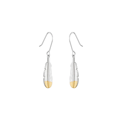 Little Taonga Earrings Huia Feather Silver with Gold Tip