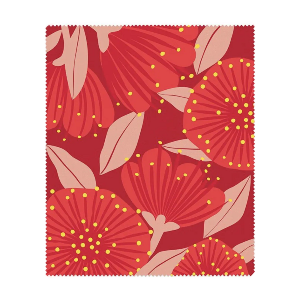 100% NZ Lens Cloth Bright Botanical Red Pōhutukawa