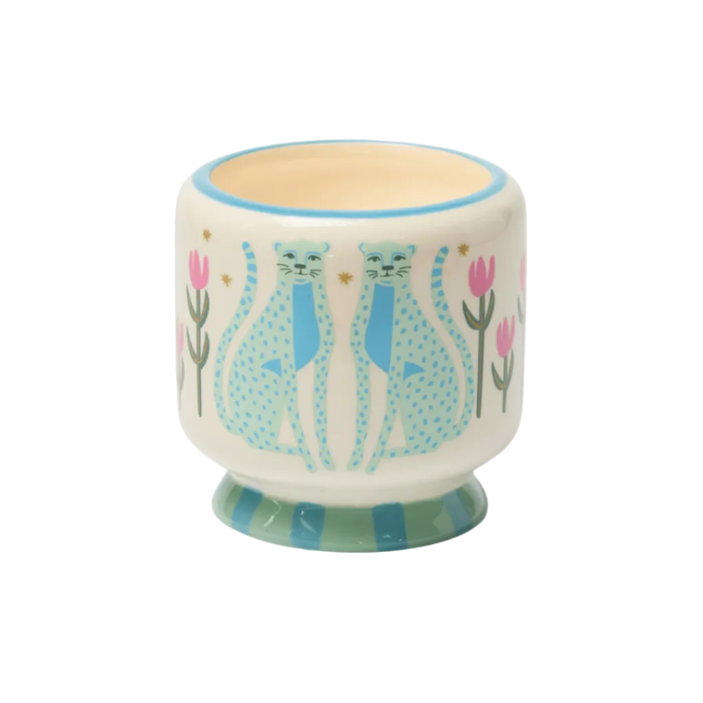 Paddywax Adopo Flower Ceramic Candle Blue Cheetahs Linen & Orris 226g