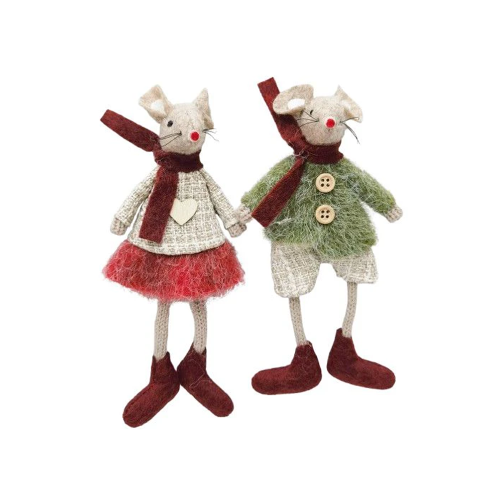 Long Legs Mouse Christmas Decoration Red and Green Assorted