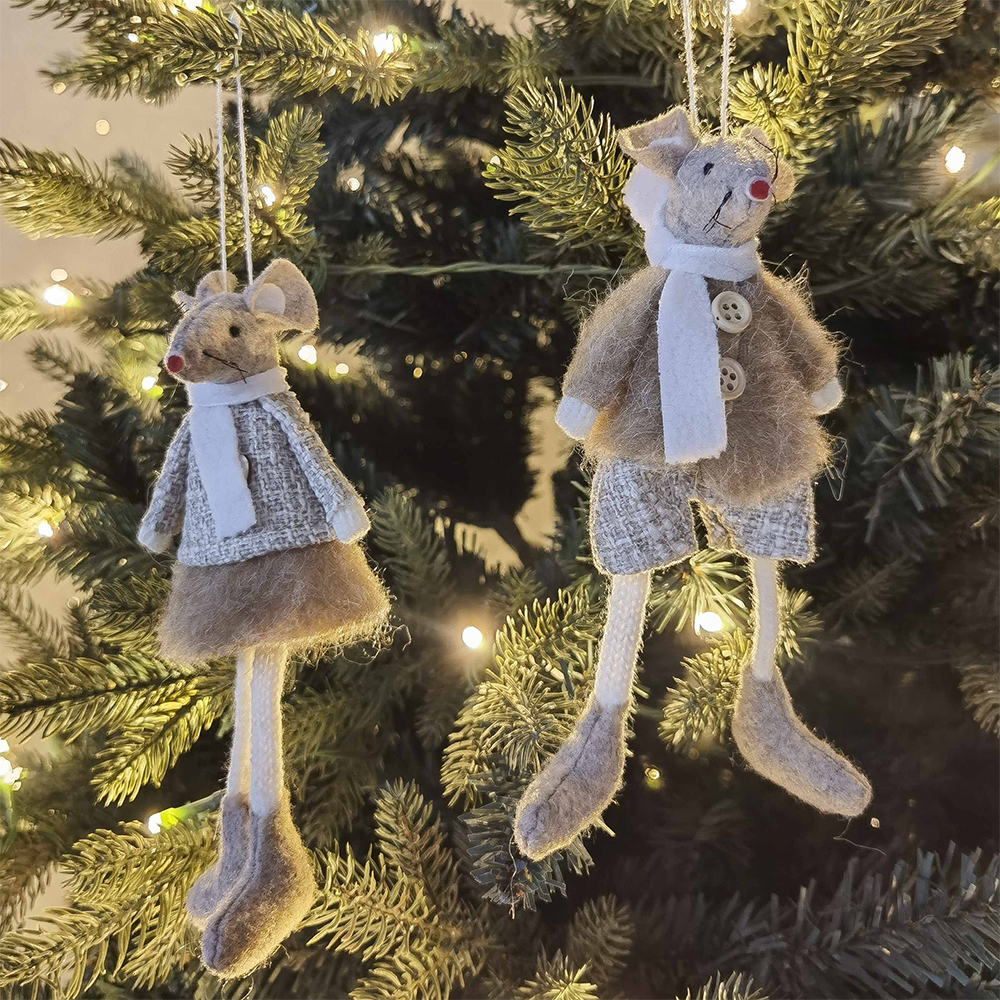 Long Legs Mouse Christmas Decoration Beige Assorted