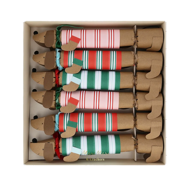 Meri Meri Christmas Crackers Festive Stripe Sausage Dog Pack of 6