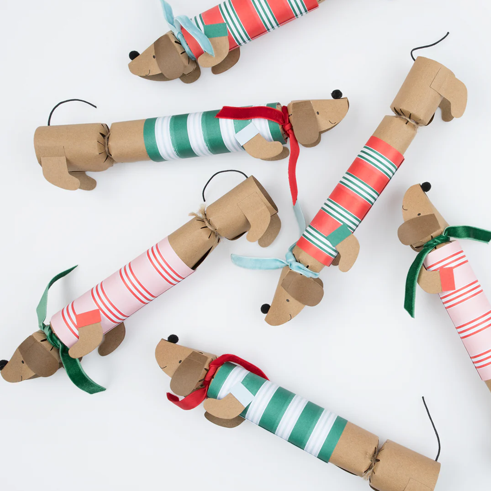 Meri Meri Christmas Crackers Festive Stripe Sausage Dog Pack of 6