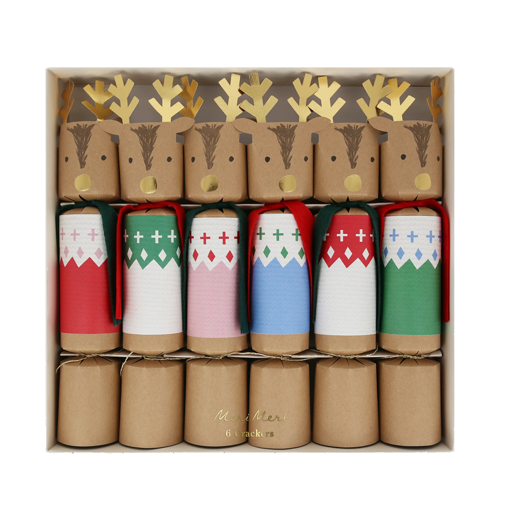 Meri Meri Christmas Crackers Reindeer in Jumpers Pack of 6