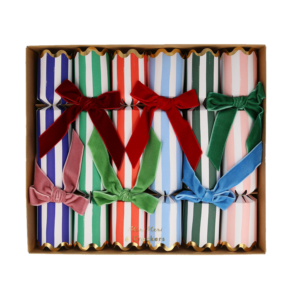 Meri Meri Christmas Crackers Stripe Velvet Bow  Pack of 6 Stripe